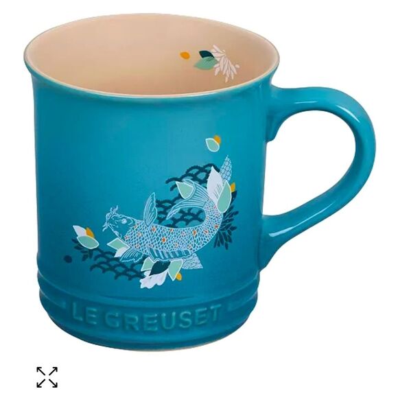 Le Creuset Blue Teal Lotus Collection 14-oz. Coffee Mug with Applique - Picture 1 of 7